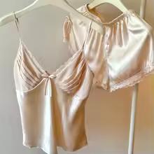 캐미 탑 및 반바지 섹시한 레이스 트림 잠옷, 레이디 란제리, 매력적인 잠옷, 백리스 홈 의류, 2024 여름 신상