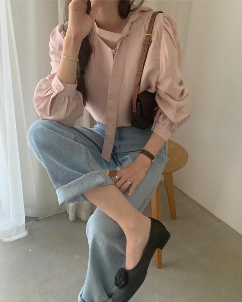 프리티영띵 투웨이 긴팔 타이 블라우스 가을 하객룩