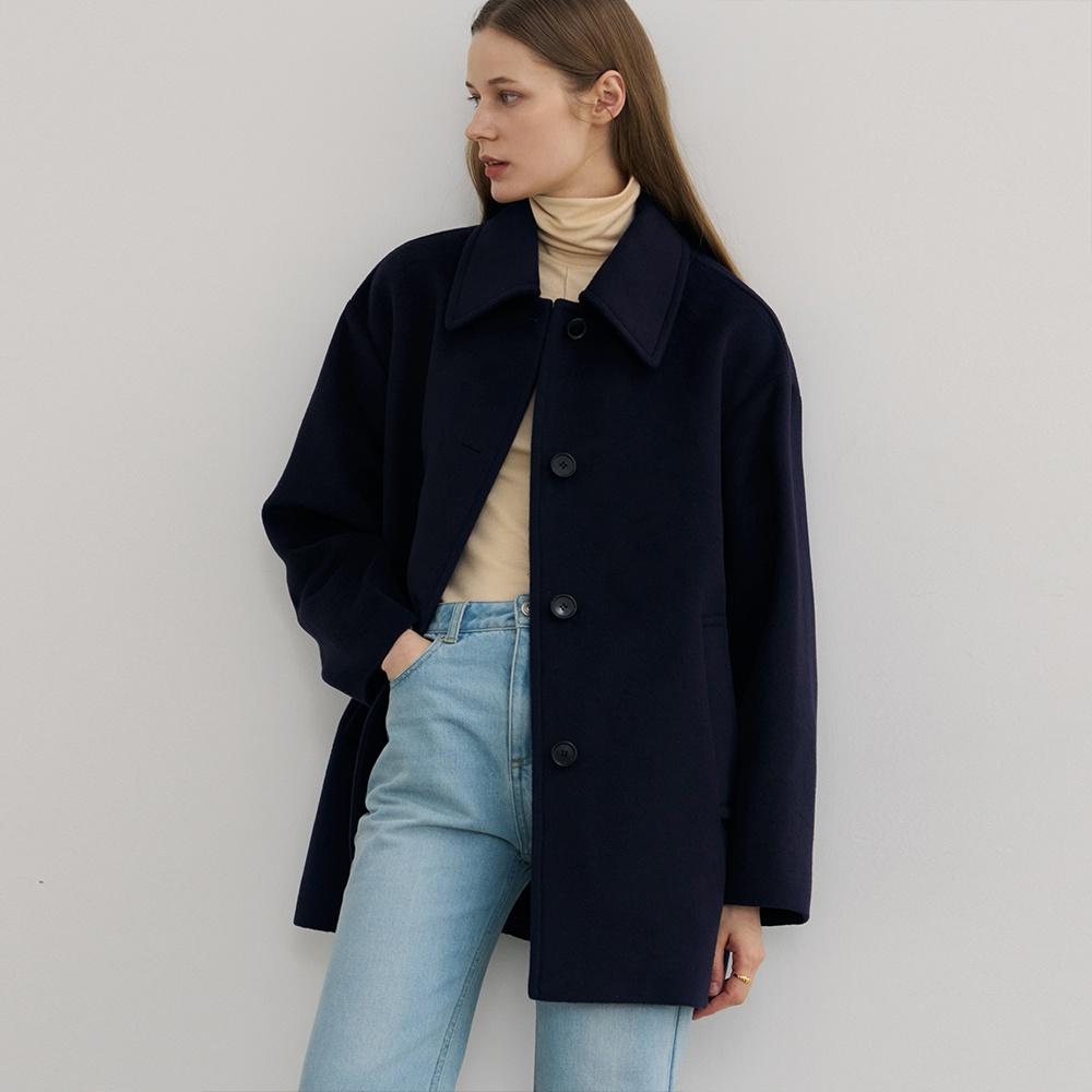소프트 캐시미어 오버사이즈 하프 코트 [NAVY]