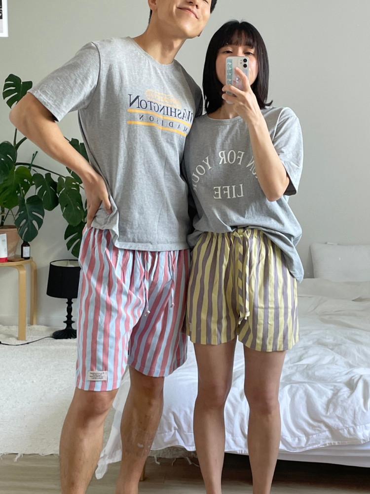 (5 colour) 썸머 스트라이프 잠옷 반바지 커플 잠옷바지 여름 홈웨어