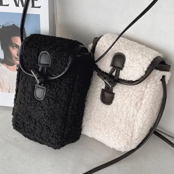 [🚀당일출고/최저가🍡]미니 덤블 양털 뽀글이 퍼 떡볶이 단추 크로스백 가방