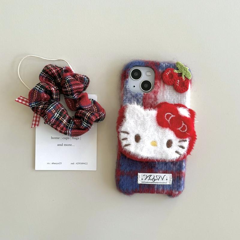 Cherry Check Knit Kitty Case  체리 키티 체크 케이스 🍒