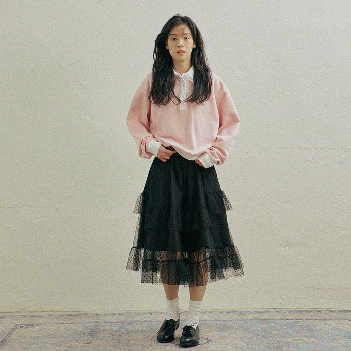Sha Dot Long Tiered Skirt_Black