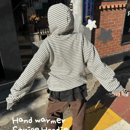💕최저가/주문폭주💕 [UNISEX] 단가라바라클라바워머후드 기모단가라후드 스트라이프핸드워머후드 남여공용스트라이프후드