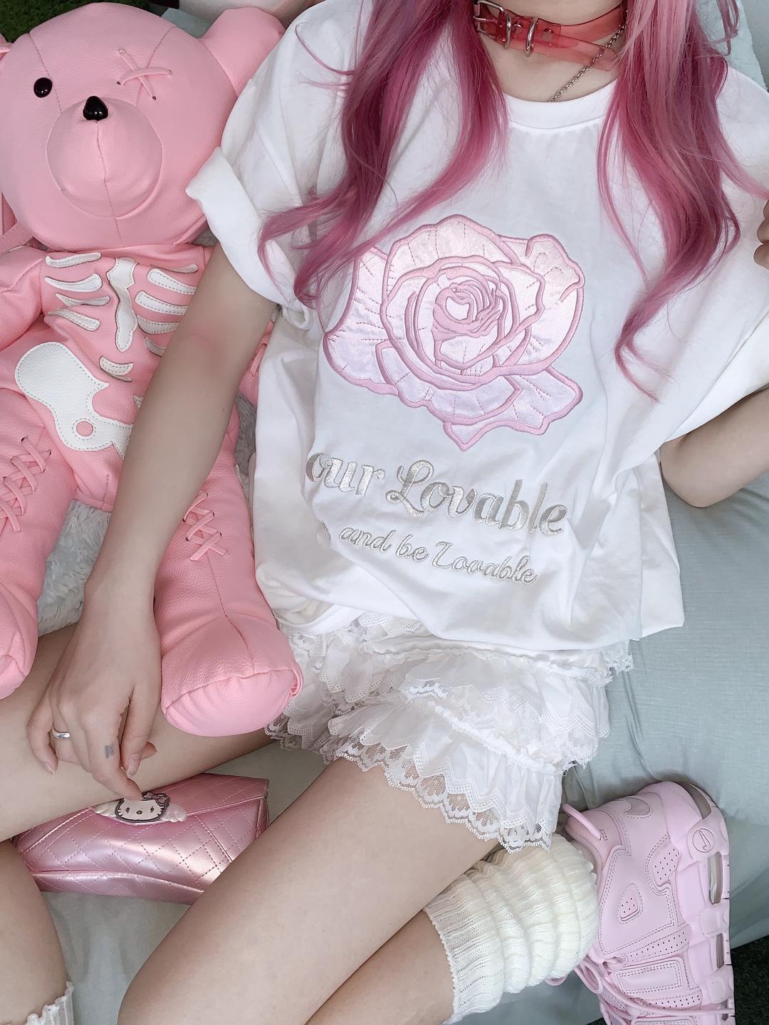 Satin Rose Box T-Shirts ( White )