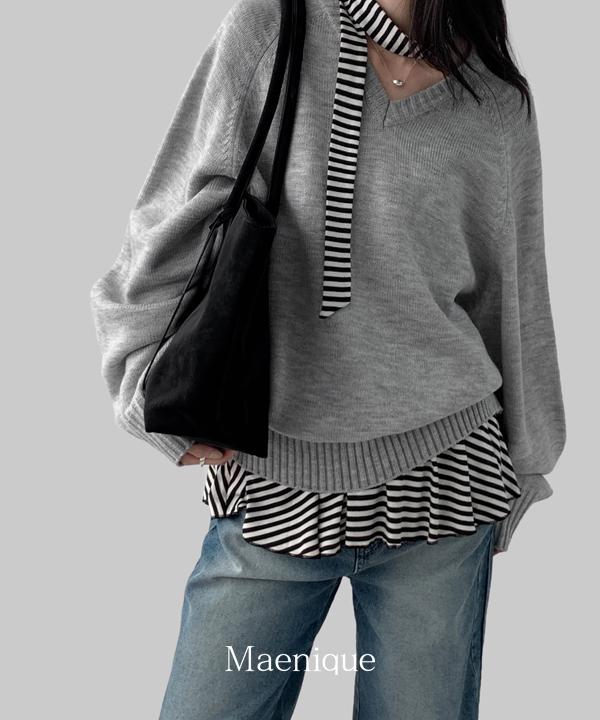 매니크 [MNQ] 로니아 베이직 오버핏 브이넥 니트 (UNIESEX)