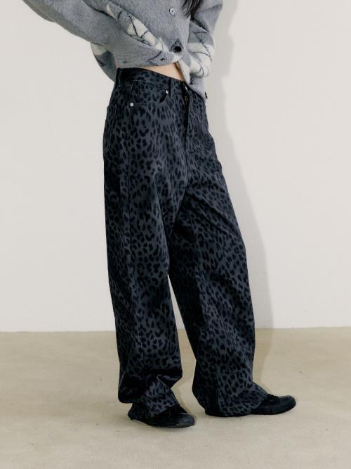 WIDE LEOPARD PANTS, CHARCOAL