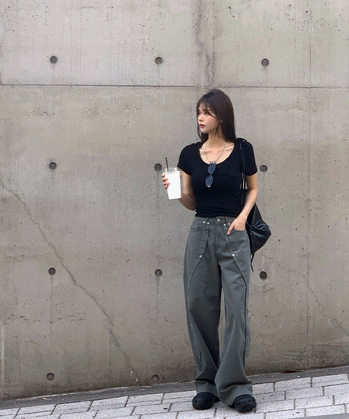 피코 웨이브 리벳 와이드 코튼 팬츠 - 3color