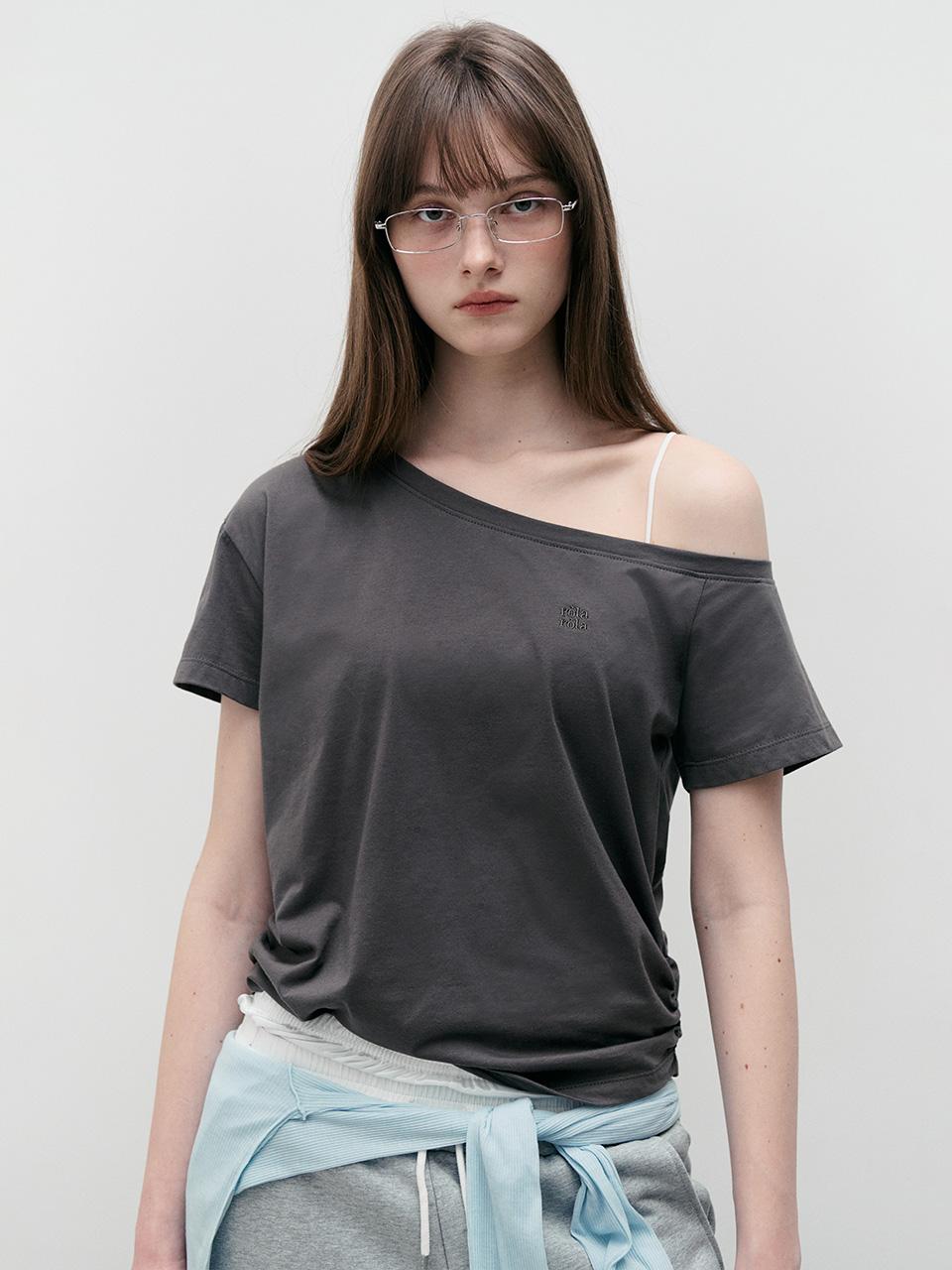 NUBASIC OFF SHOULDER T-SHIRT CHARCOAL