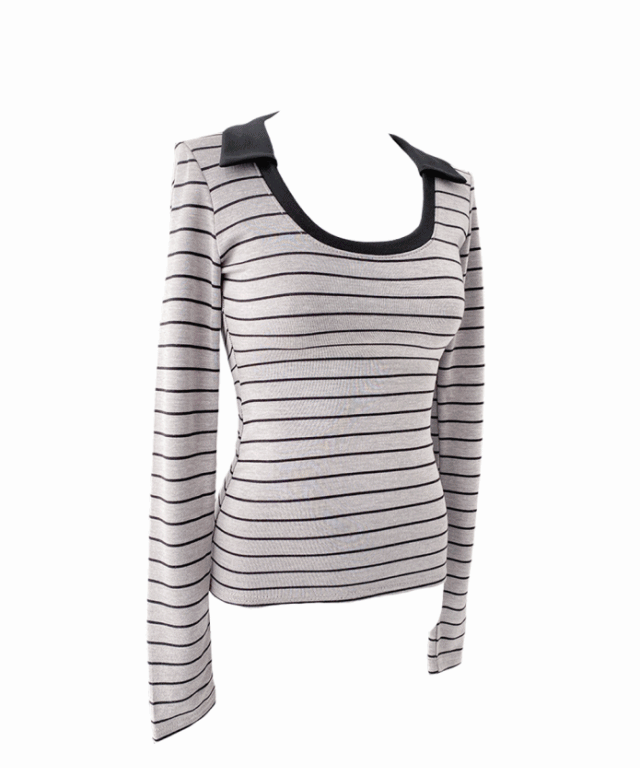Echo deep U-neck stripe T (3colors)