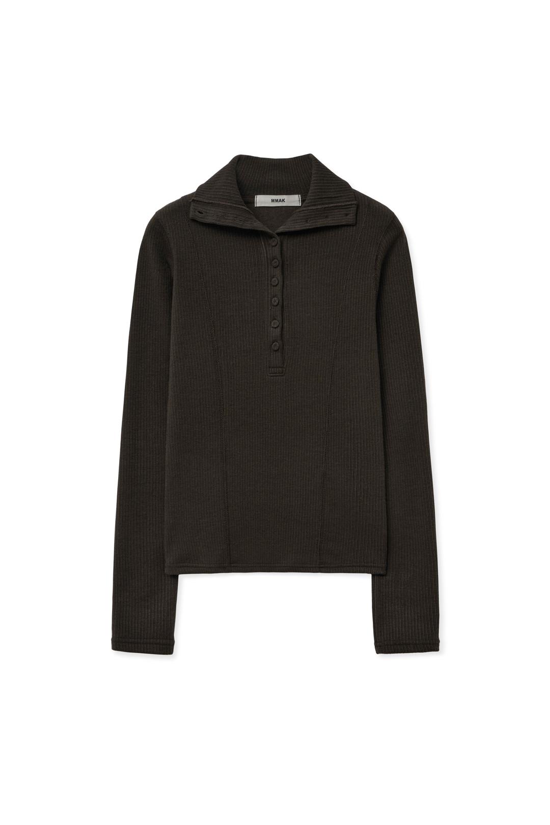 BUTTON UP TURTLENECK BUSTIER SET,DARK BROWN