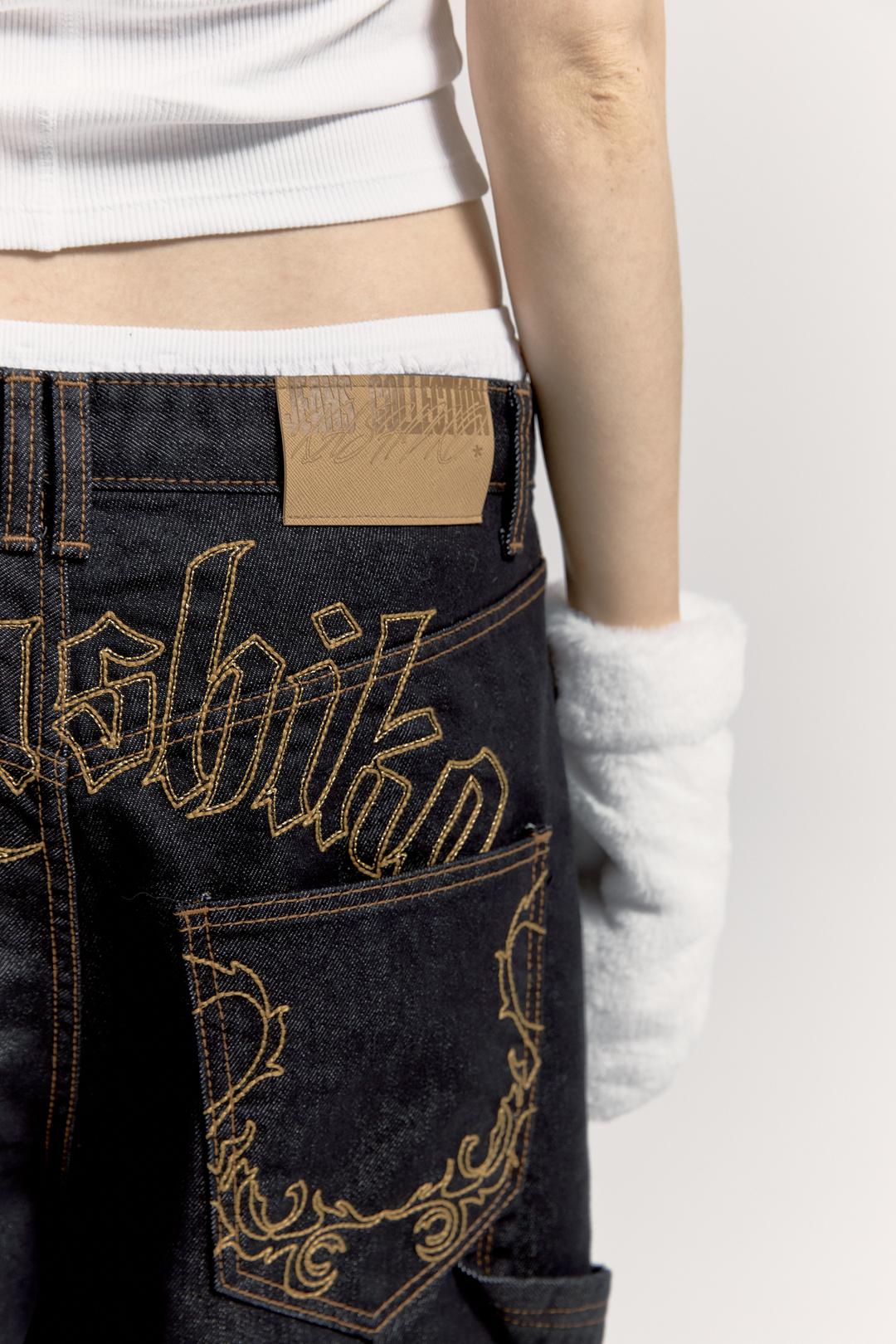 (~29th Preorder)Embroied Nonfade Denim Pants Blue