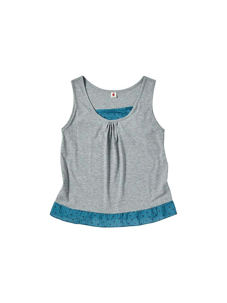 W FLOWER LAYERED SLEEVELESS [GRAY]