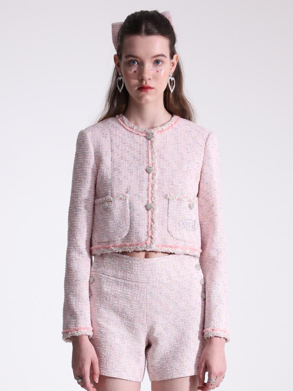 [REFURB & SAMPLE SALE]  Light pink tweed cropped jacket with pocket logo -50%