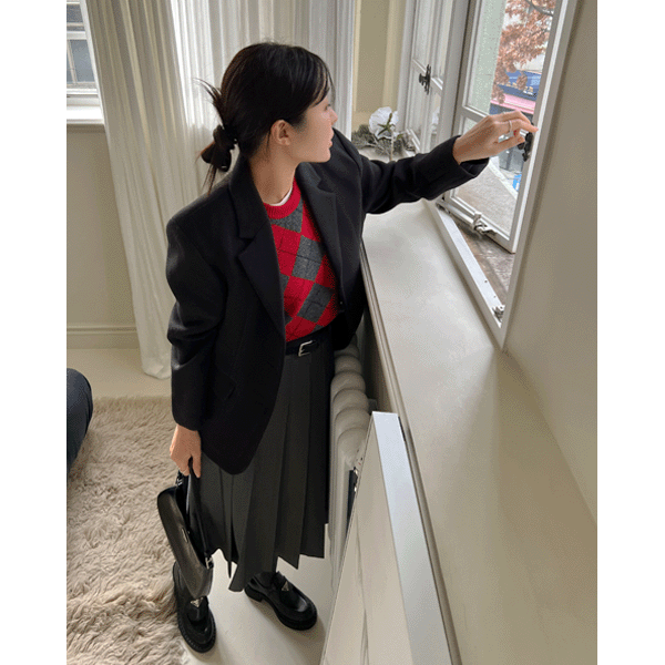 램스울 아가일 니트 베스트