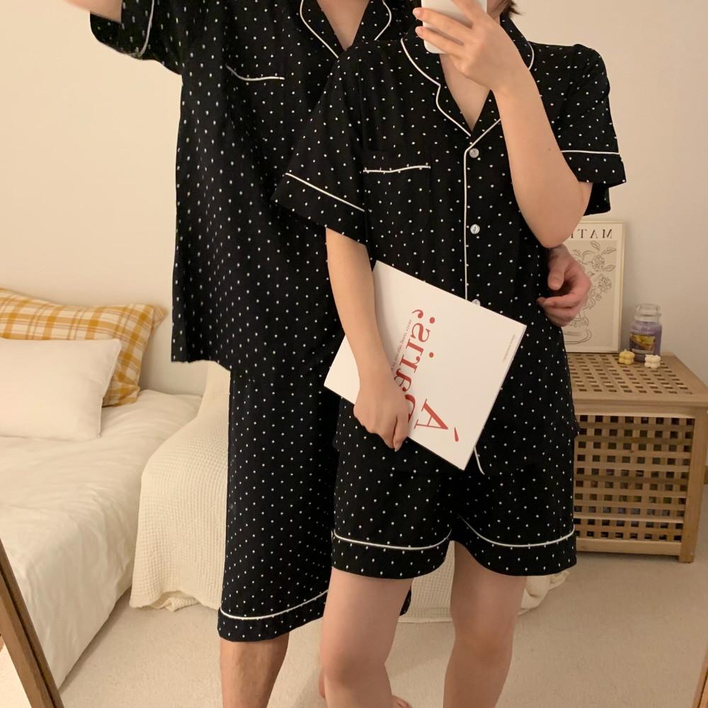 프렌치 도트 커플 파자마 신혼부부 잠옷 레이온 인견 반팔 긴팔