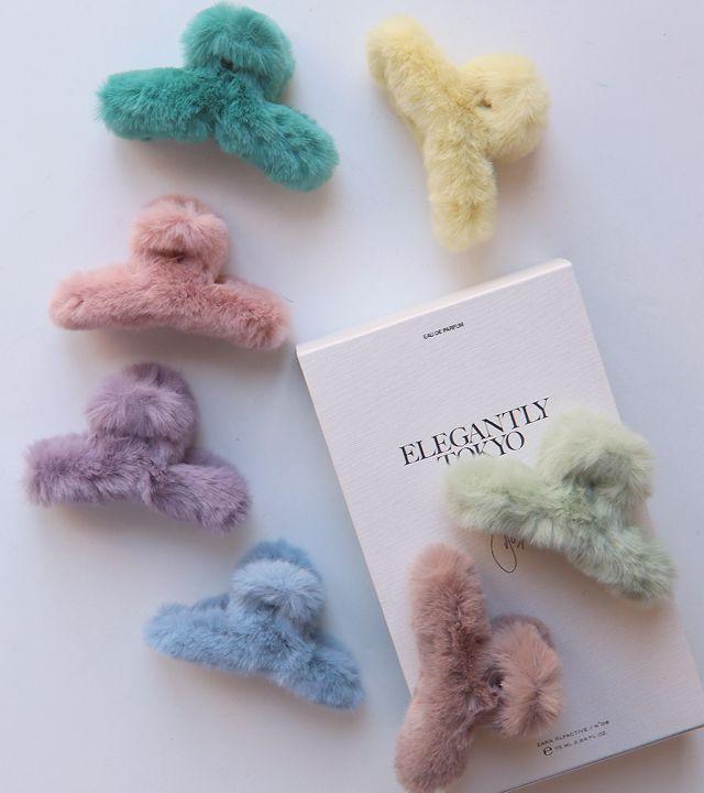 [8colors] 겨울 밍크 페이크퍼 털 미니 집게핀 유아 여아 올림머리 베니꼬임 헤어집게핀