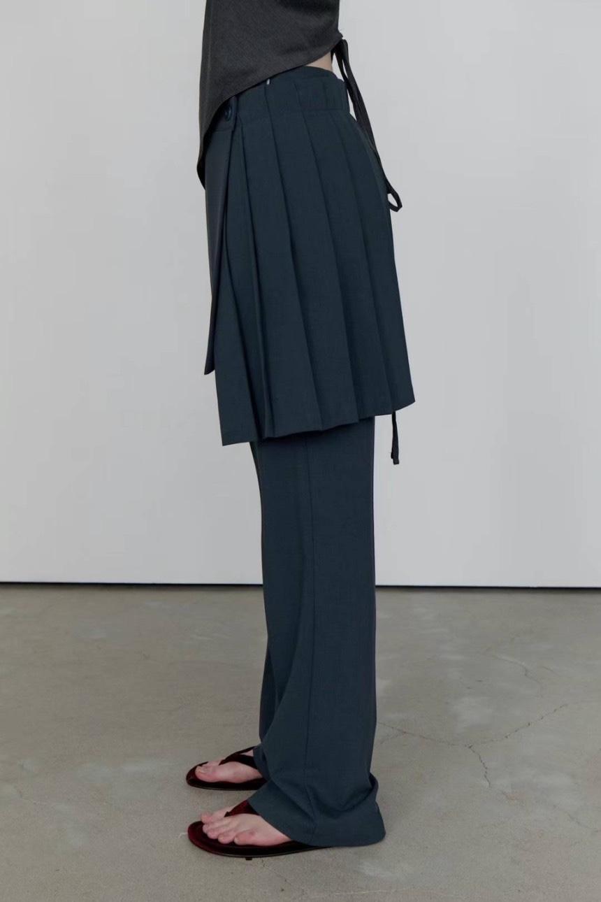 Pleats Wrap Skirt Pants Set