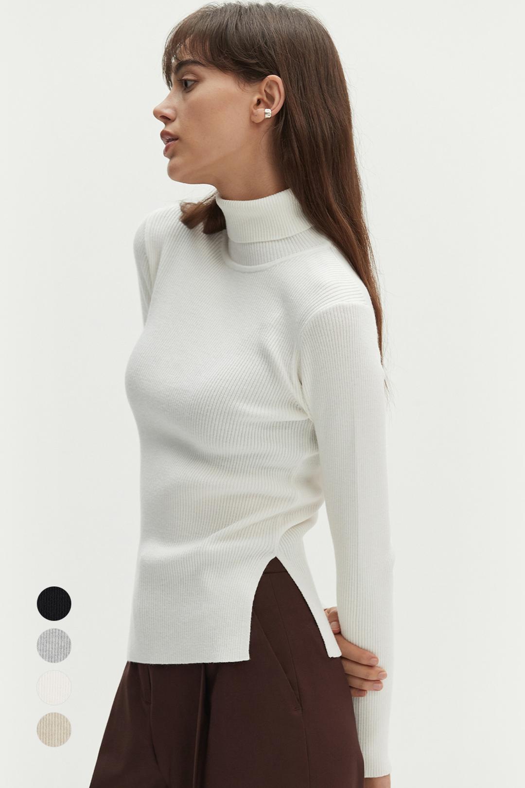 [4color] 터틀넥 슬릿 골지 니트 MDKT061