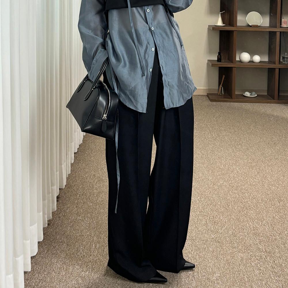 페일 팬츠/여성 여자 여름 밴딩 스트링 핀턱 일자핏 와이드 팬츠 바지