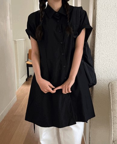 카라 스트링 미니 셔츠 원피스