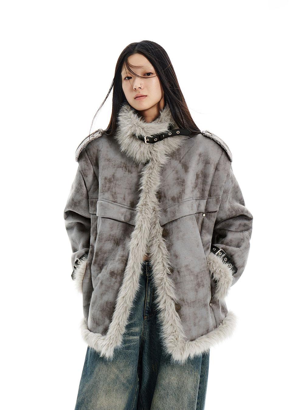 Gray Fur Neck Loose Mustang