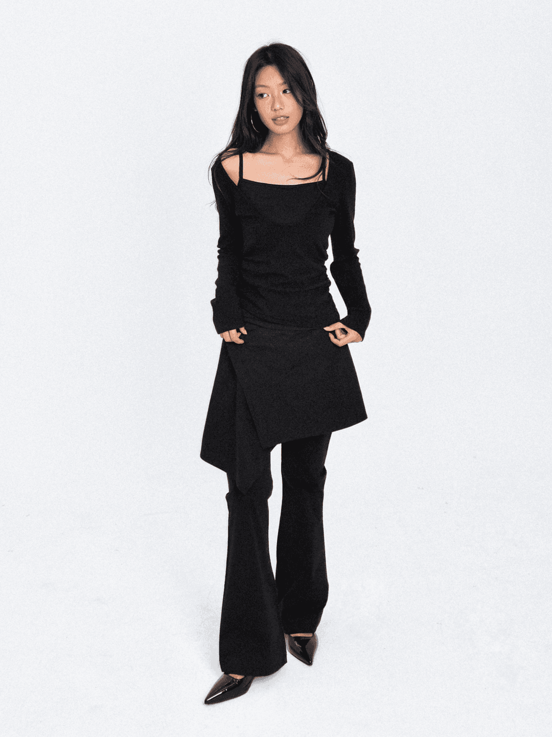 (품절임박)(랩 스커트 포함)Overlay Flare Bootcut Pants_Black