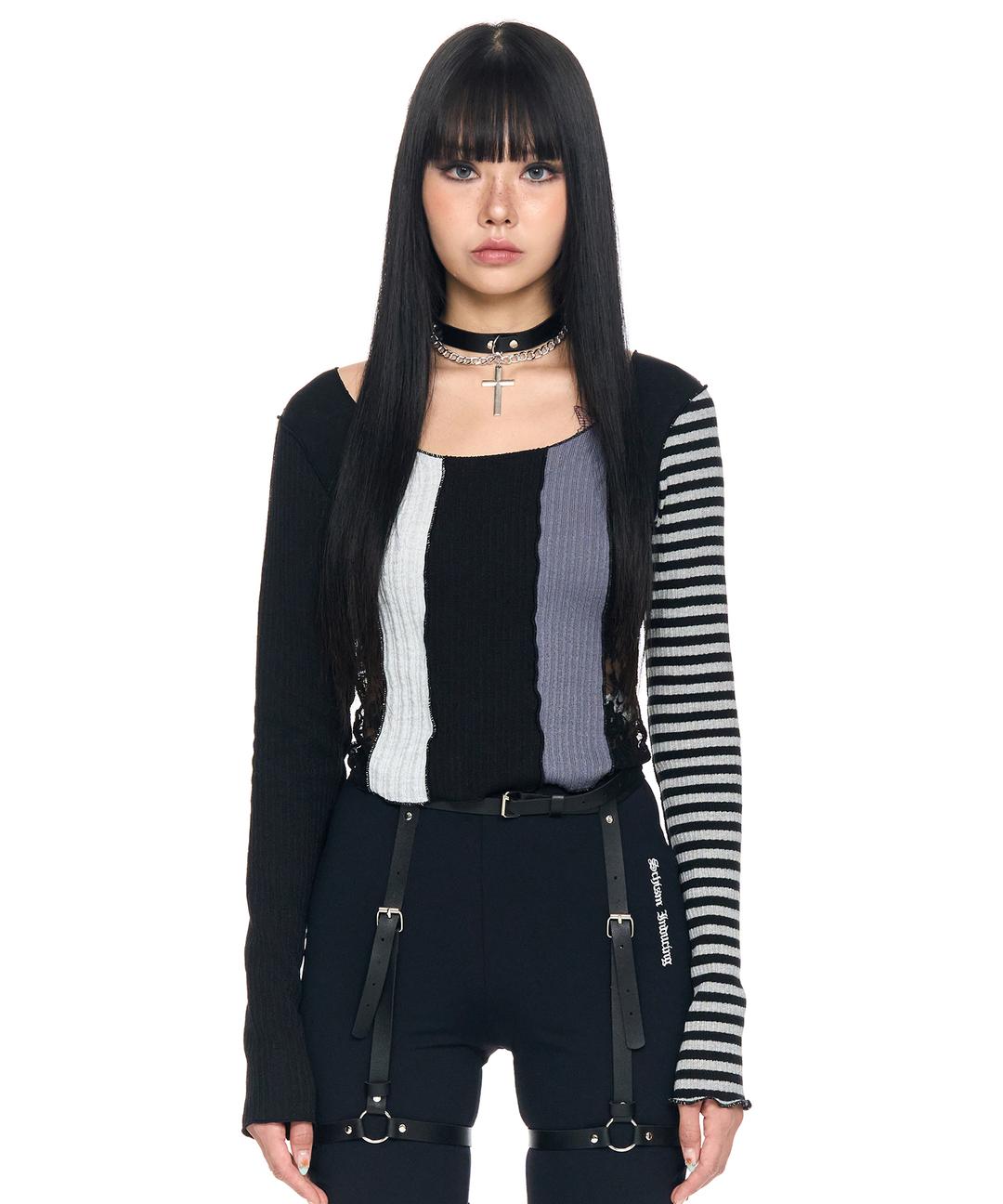 CRAZY PATCHWORK TOP BLACK