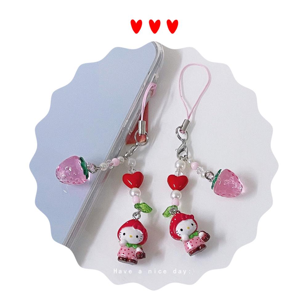 딸기농장 딸기키티 키티키링 고양이키링 핸드폰줄 핸드폰고리 비즈스트랩 비즈키링 다이어리 에어팟 Z플립 키링