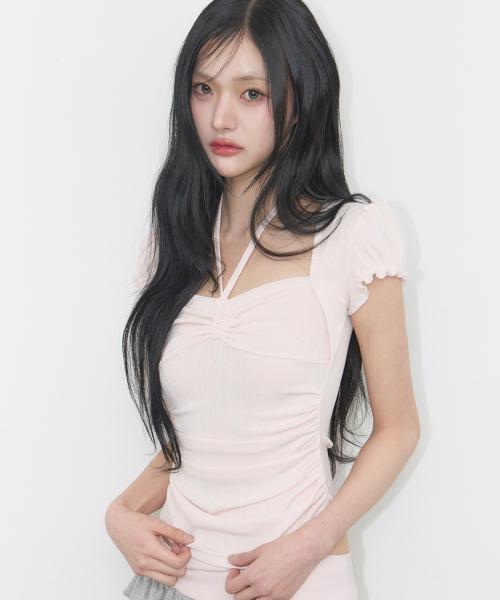 셔링 홀터 탑 핑크