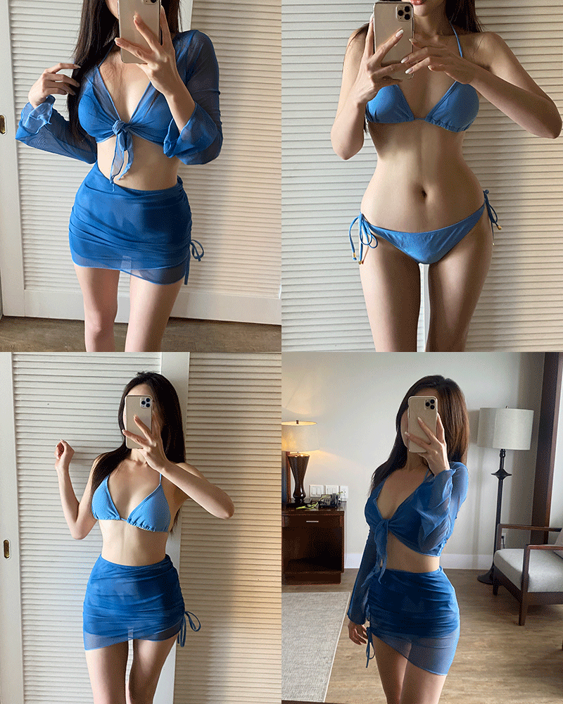 인클로젯 [빅사이즈] 베러댄미 나염 홀터넥 비키니 커버업세트 수영복 4PS
