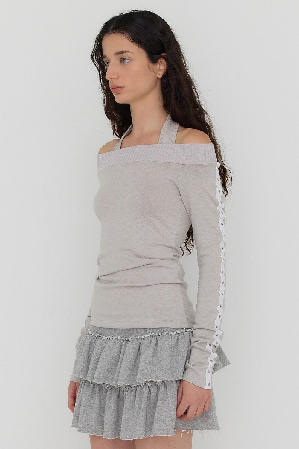 LILY HALTER LAYERED OFF-SHOULDER T - BEIGE