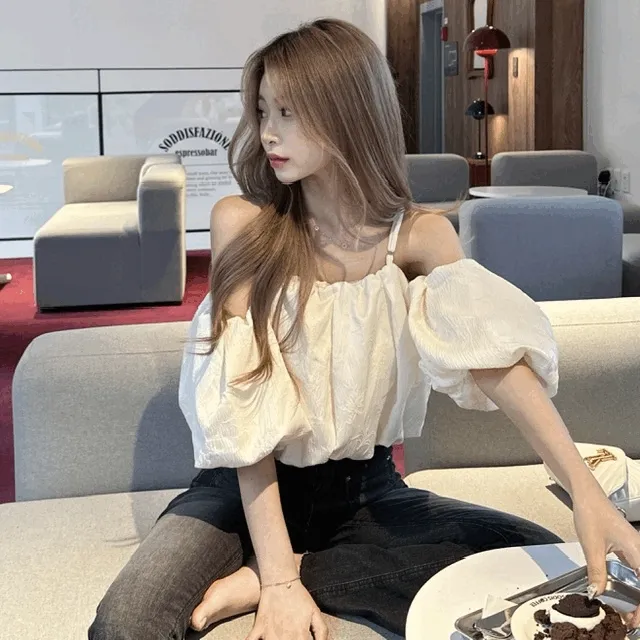 [밴딩/사장강추] 벌룬 퍼프 나시 밴딩 크롭 블라우스