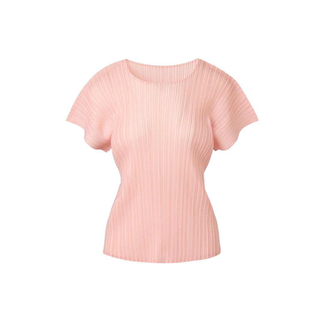 [여자] 기본 라운드넥 반소매 플리츠 탑 [핑크]
