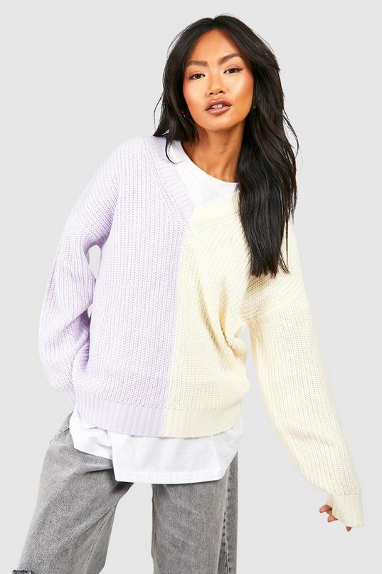 Half And Half V Neck Jumper