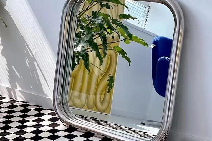 미드센츄리 304스텐 프레임 벽걸이 거울 둥근사각형