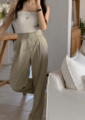 해피디너 (카키S당일) 크래쉬 바스락 핀턱 슬랙스 3col