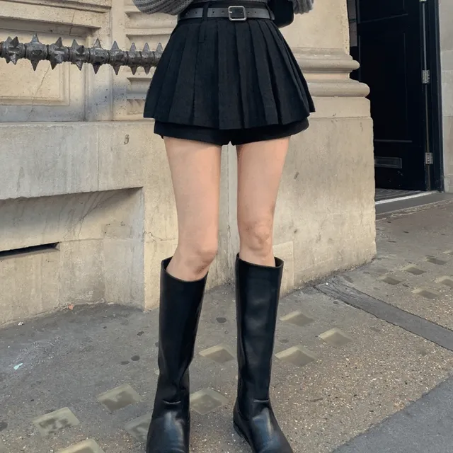 [허리잘록🖤속바지내장] *벨트SET* 코듀로이 플리츠 미니 스커트 치마바지 더블 스트랩 골덴 A라인 숏 하이웨스트 레이어드 겨울 데이트룩 3COL