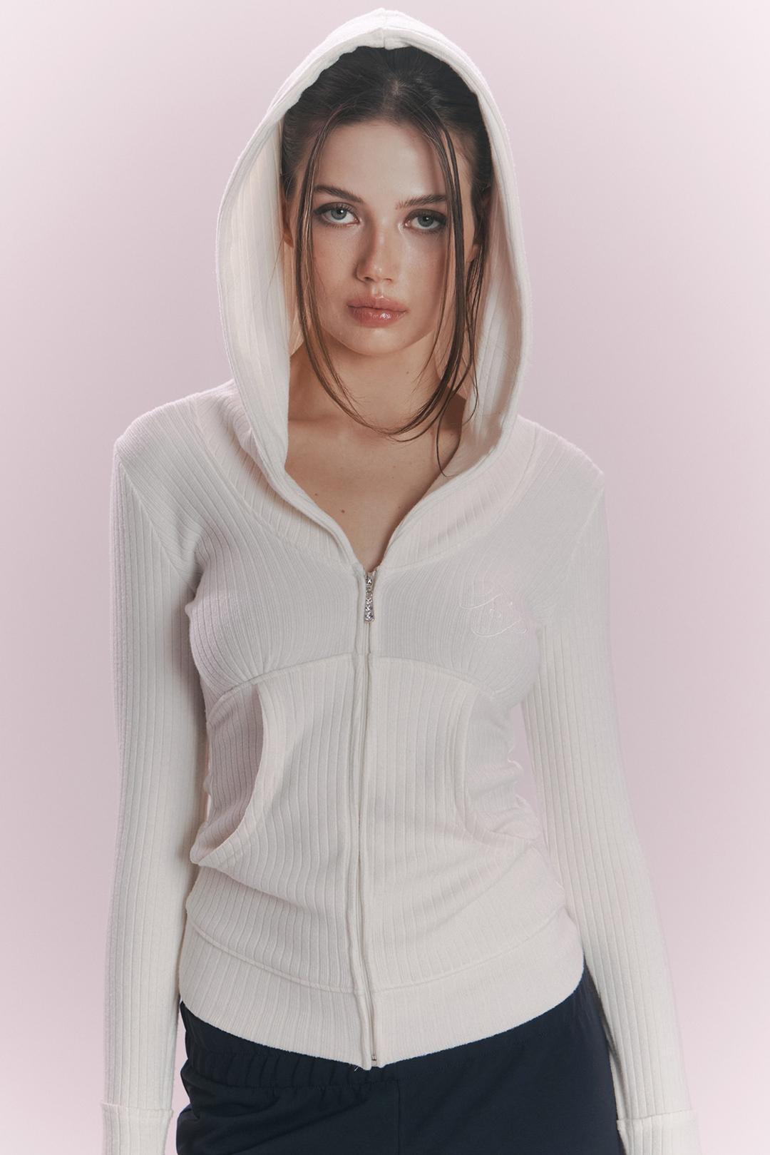 Devon Ribbed Hoodie (Ivory)