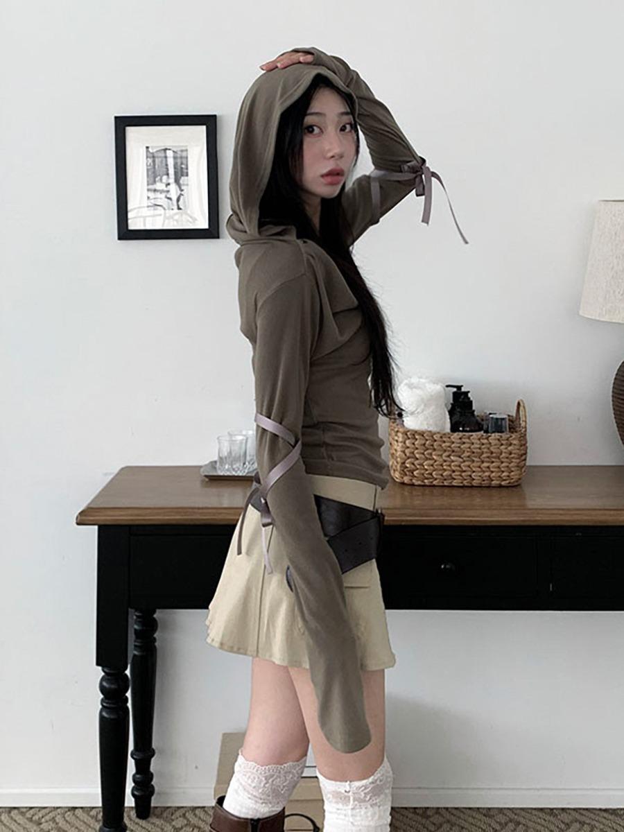 드레이프 리본 후드 t