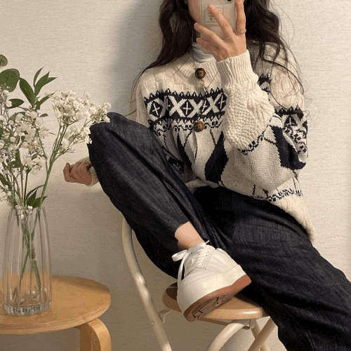 [주문폭주!!/2color/아가일] 필수소장 루즈핏 노르딕 긴팔 니트 가디건