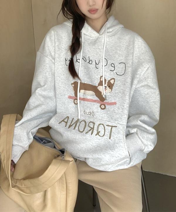 [봄신상🌷]코기 댕댕이 화이트 멜란지 오버핏 후드티