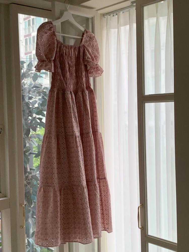 펀칭 휴양지 바캉스 스모크 롱원피스