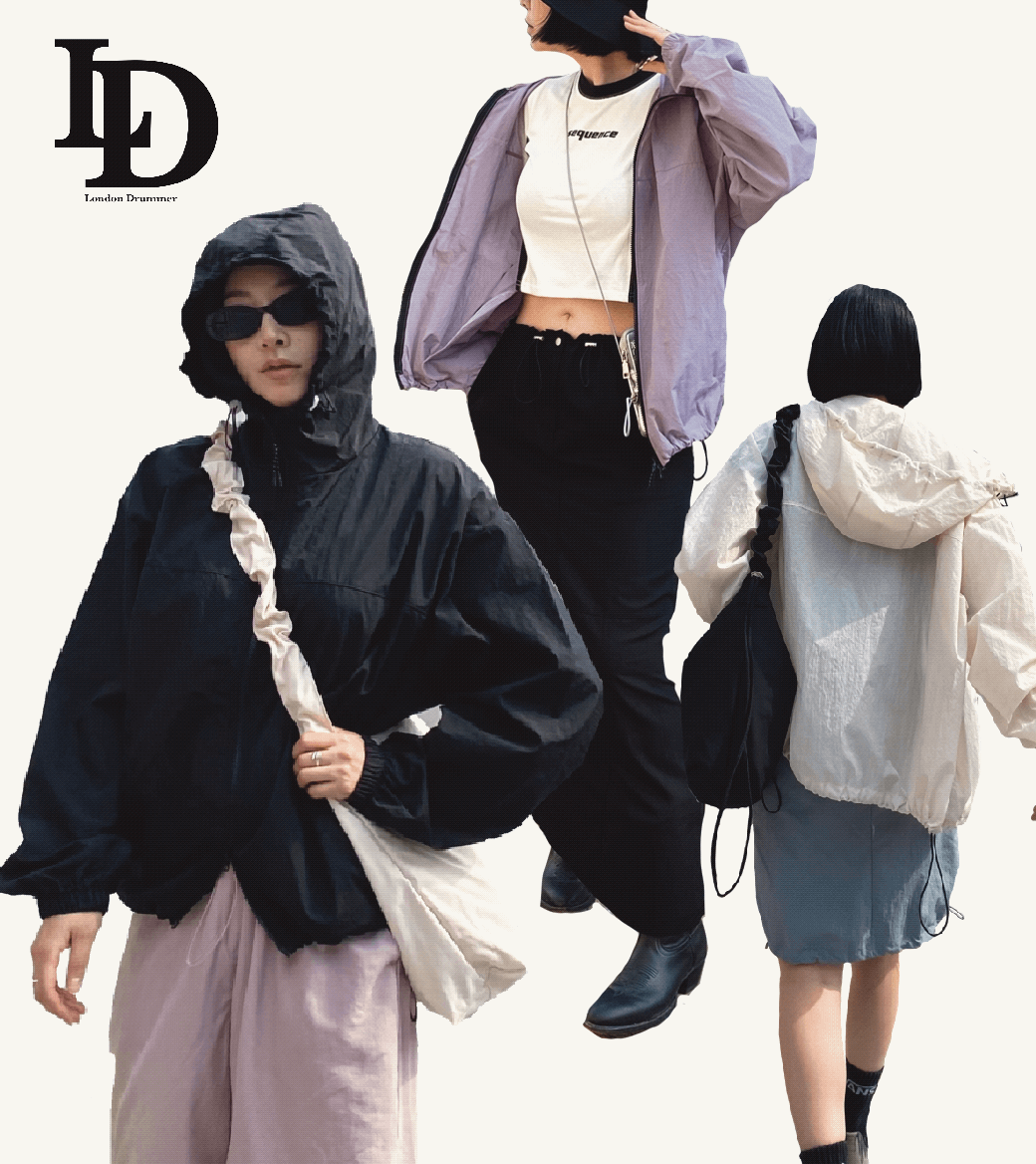 고프코어 투웨이 지퍼 스트링 루즈핏 후드 바람막이