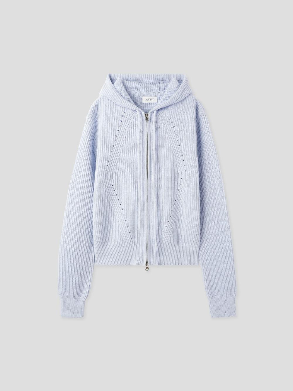엽페 HAZI HOOD KNIT ZIP UP_SKY BLUE