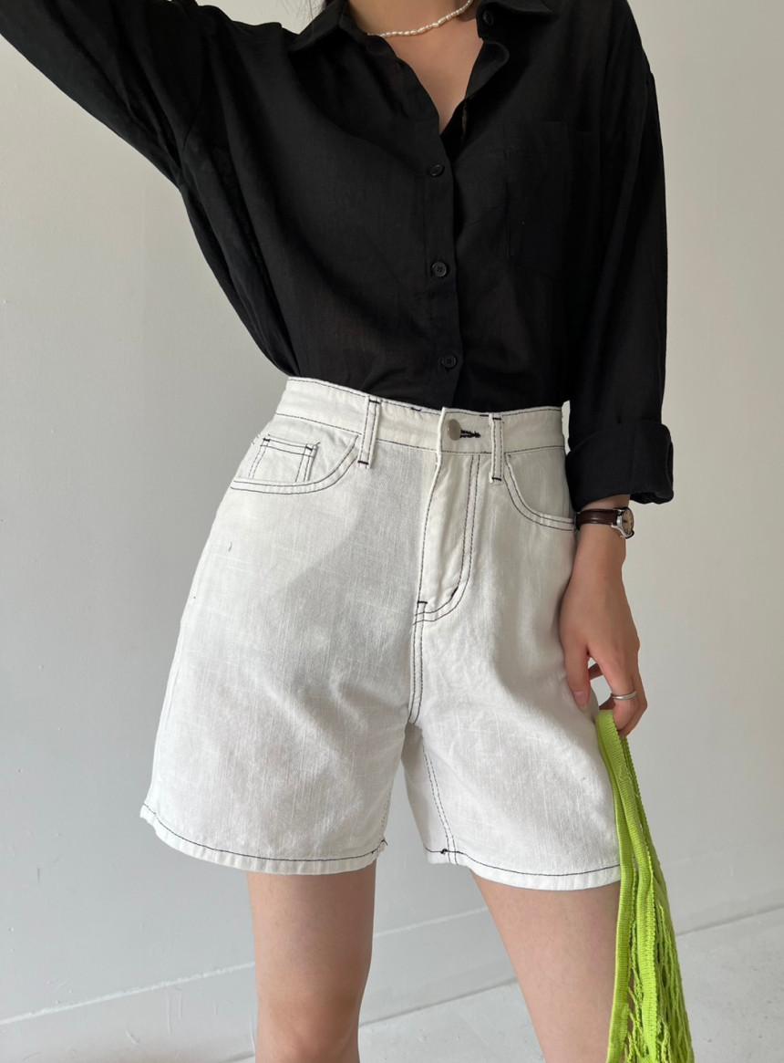 플루디 인디 스티치 4부 코튼 반바지