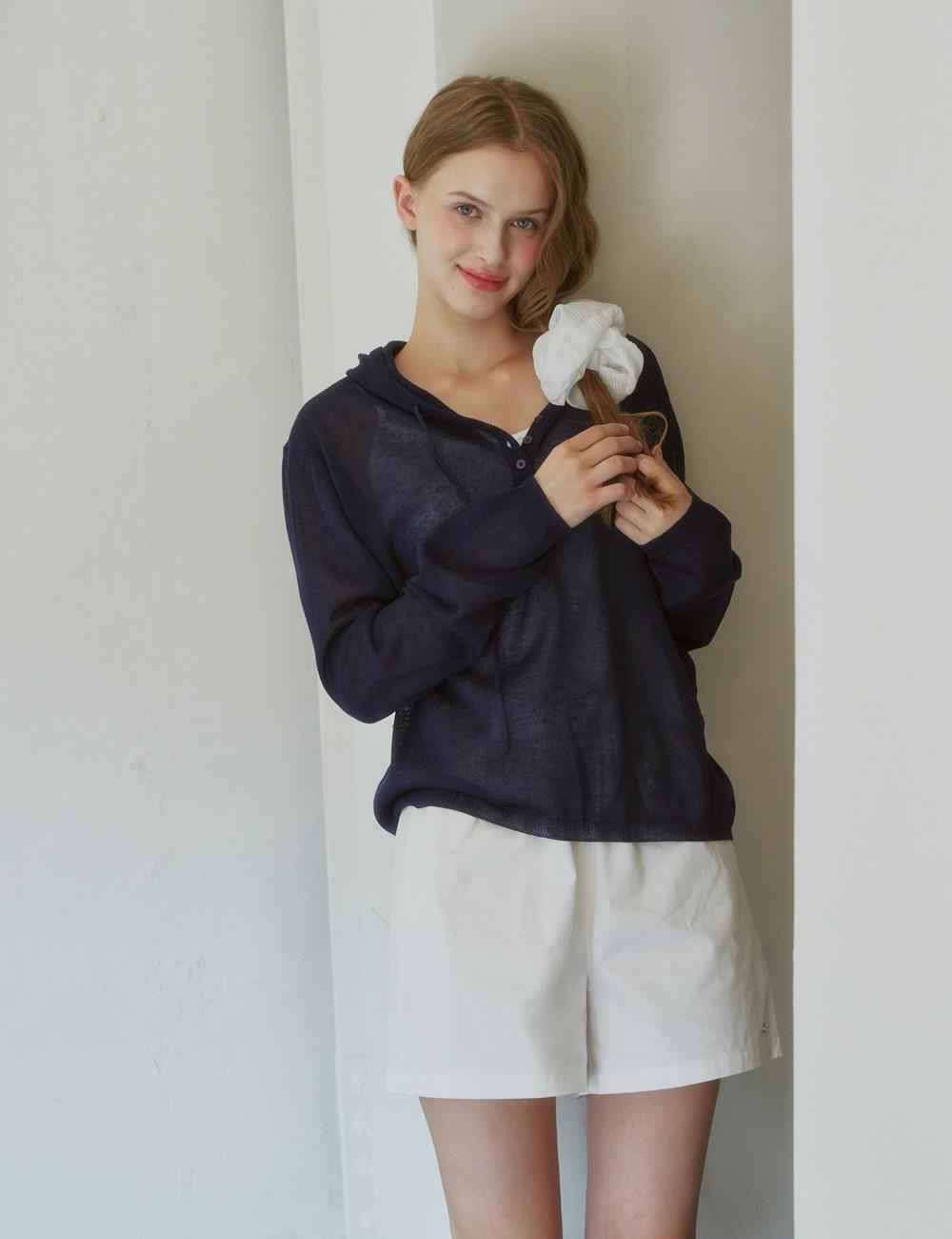 (woman) 시스루 버튼 후드 니트_Navy