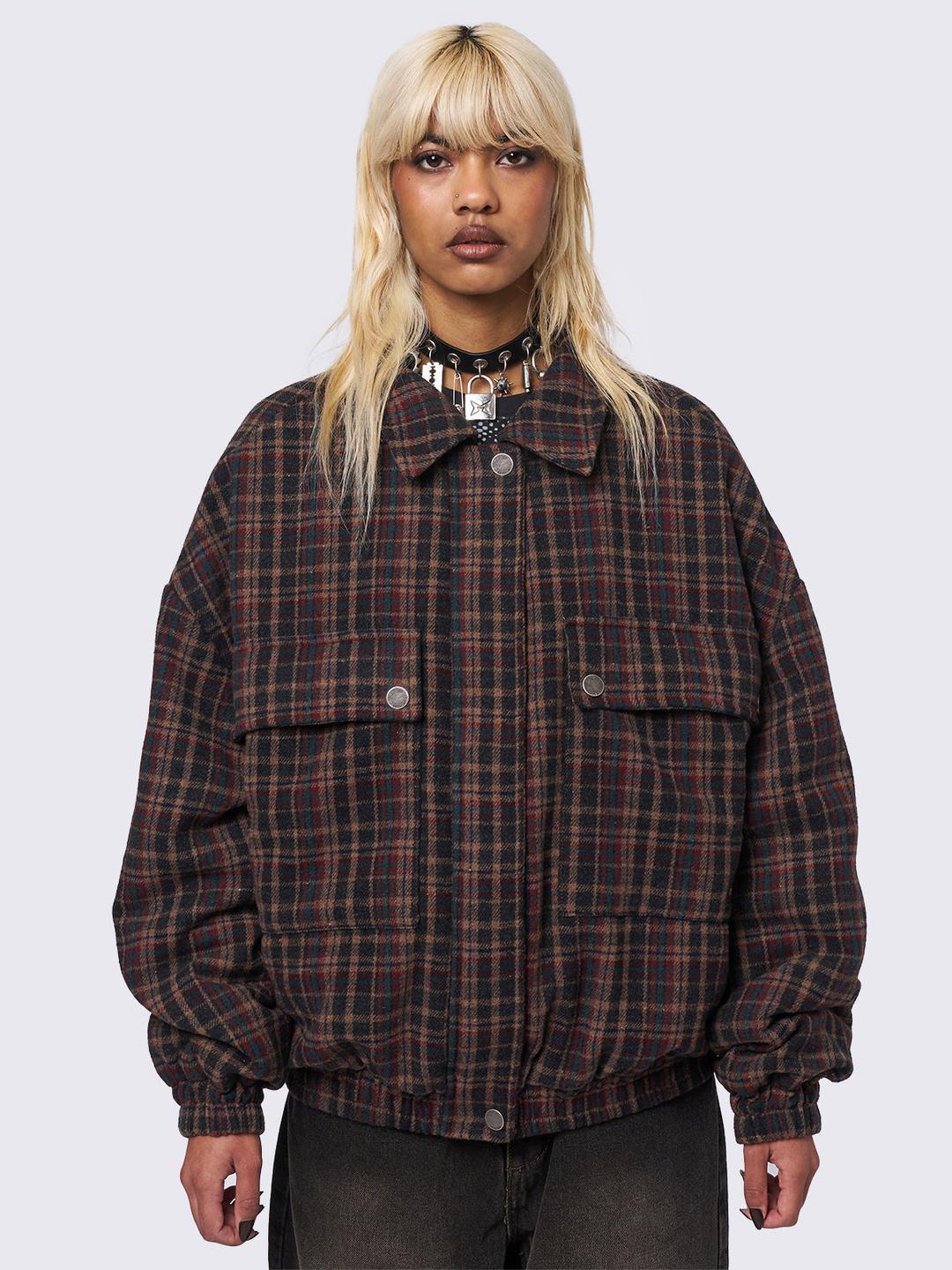 Ava Plaid Bomber Jacket - M / Multi