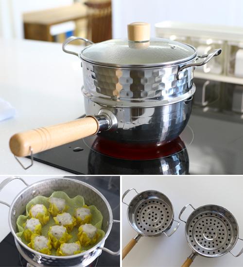 요리필수3종 스텐찜기 + 편수냄비 + 유리뚜껑  (2size,  실리콘찜매트 증정)