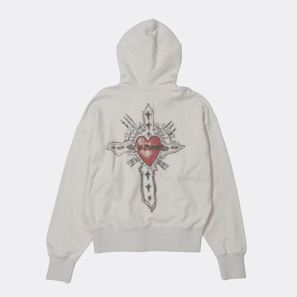 Beaded Saint Hoodie Zip-Up Dirty White
